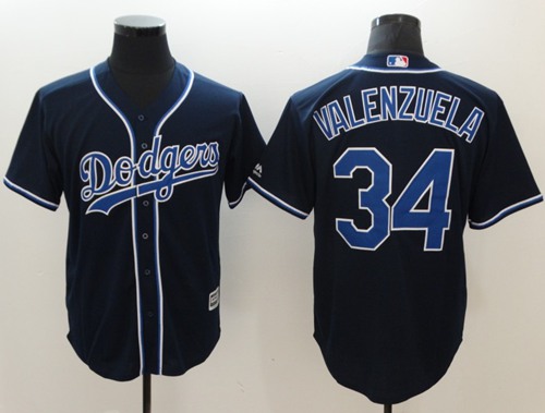 Dodgers #34 Fernando Valenzuela Navy Blue New Cool Base Stitched MLB Jersey